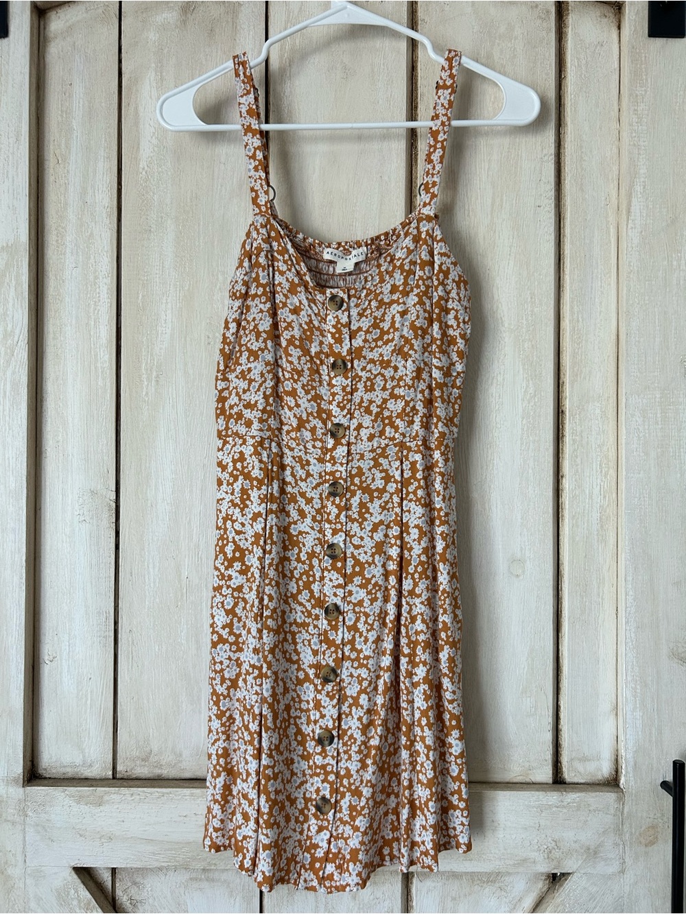 Aeropostale Rust Brown Floral Midi Dress with Button Front